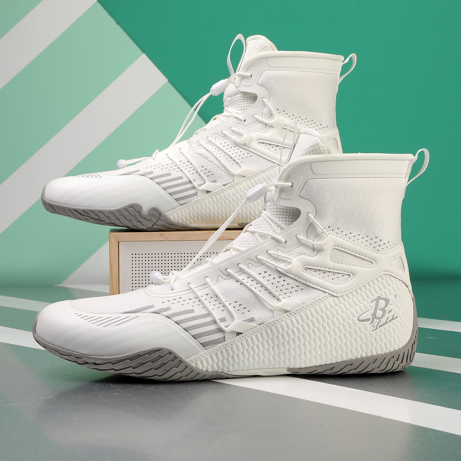 Lucy　0508 Men's Boxing Shoes White/ Grey LS508 – B LUCK SHOE