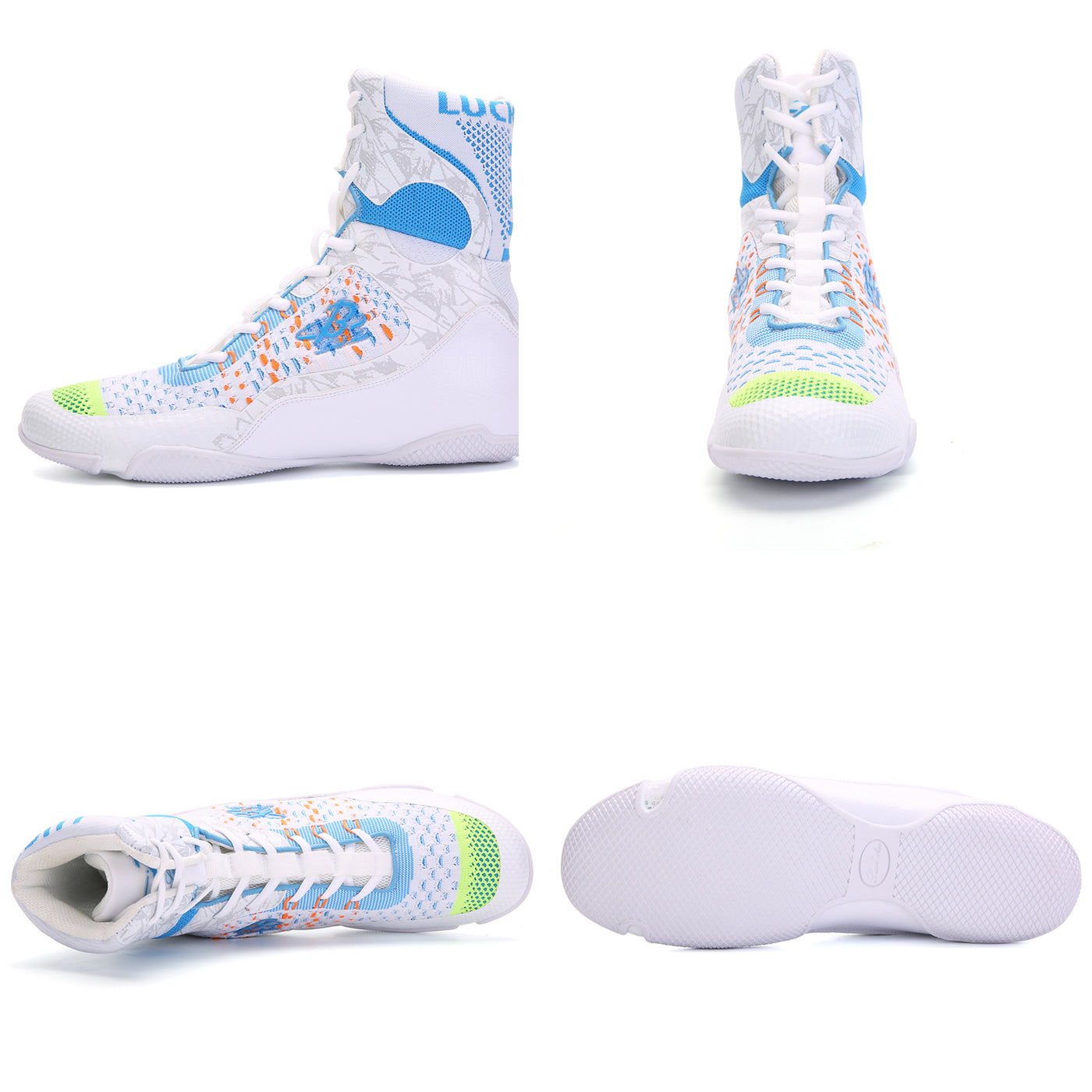 B LUCK SHOE Boxing Shoes for Men, Unisex Hi-top Breathable Boxing Boots Wrestling Shoes for Kids, Youth, Adults LS-198 WHITE