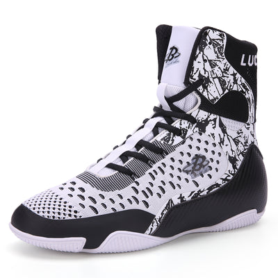 B LUCK SHOE Boxing Shoes for Men, Unisex Hi-top Breathable Boxing Boots Wrestling Shoes for Kids, Youth, Adults LS-198 BLACK