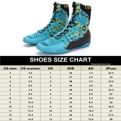B LUCK SHOE Boxing Shoes for Men, Unisex Hi-top Breathable Boxing Boots Wrestling Shoes for Kids, Youth, Adults LS-198 BLUE