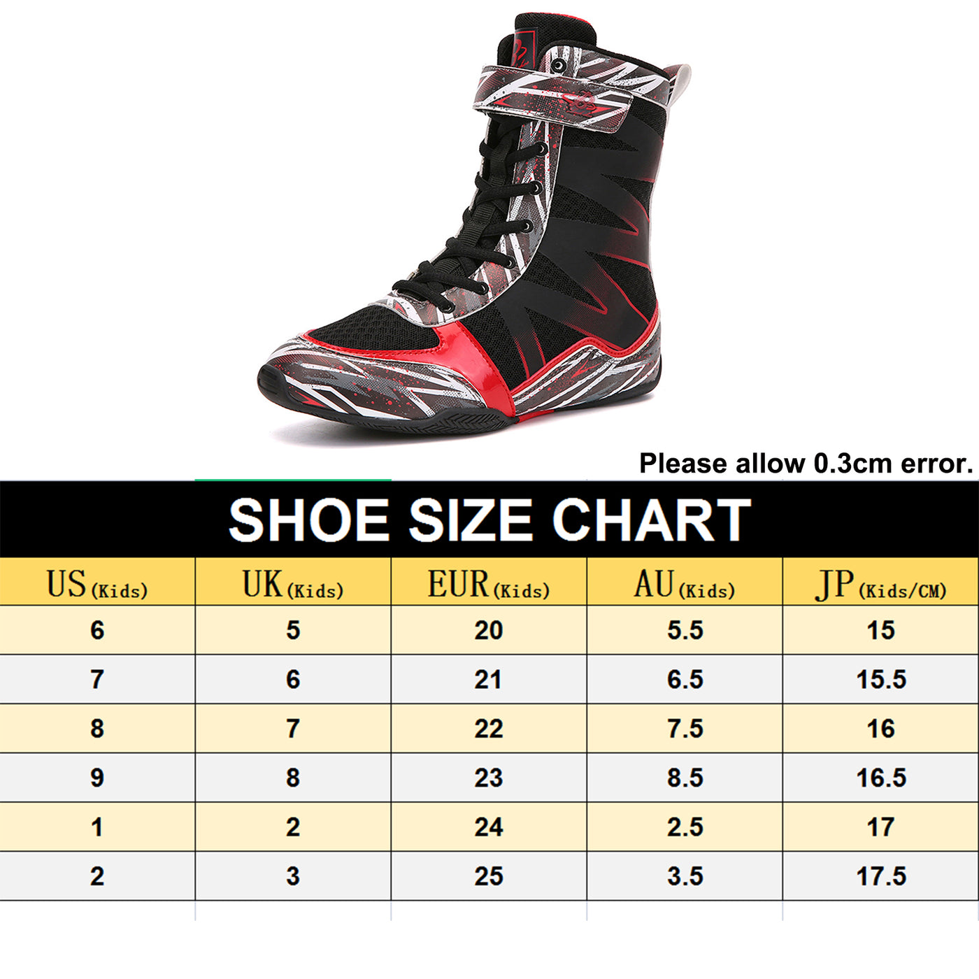 B LUCK SHOE Boxing Shoes for Kids, Youth Boxing Boots Hi-top Breathable Wrestling Shoes LS-218 BLACK