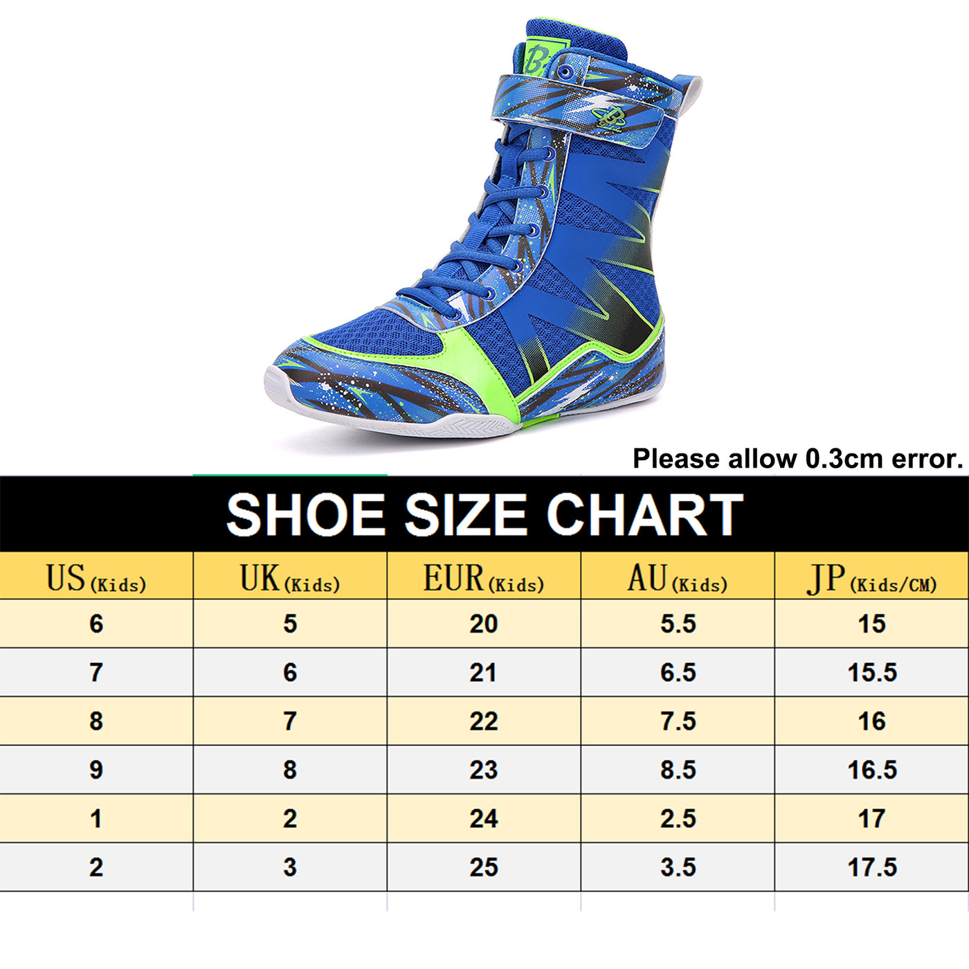 B LUCK SHOE Boxing Shoes for Kids, Youth Boxing Boots Hi-top Breathable Wrestling Shoes LS-218 BLUE