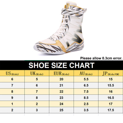 B LUCK SHOE Boxing Shoes for Kids, Youth Boxing Boots Hi-top Breathable Wrestling Shoes LS-218 WHITE